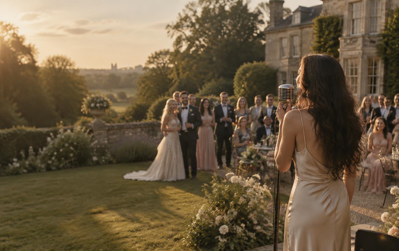 A singer performing at an intimate countryside wedding